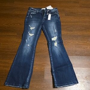Women's Distressed Flare Jeans - Indigo
